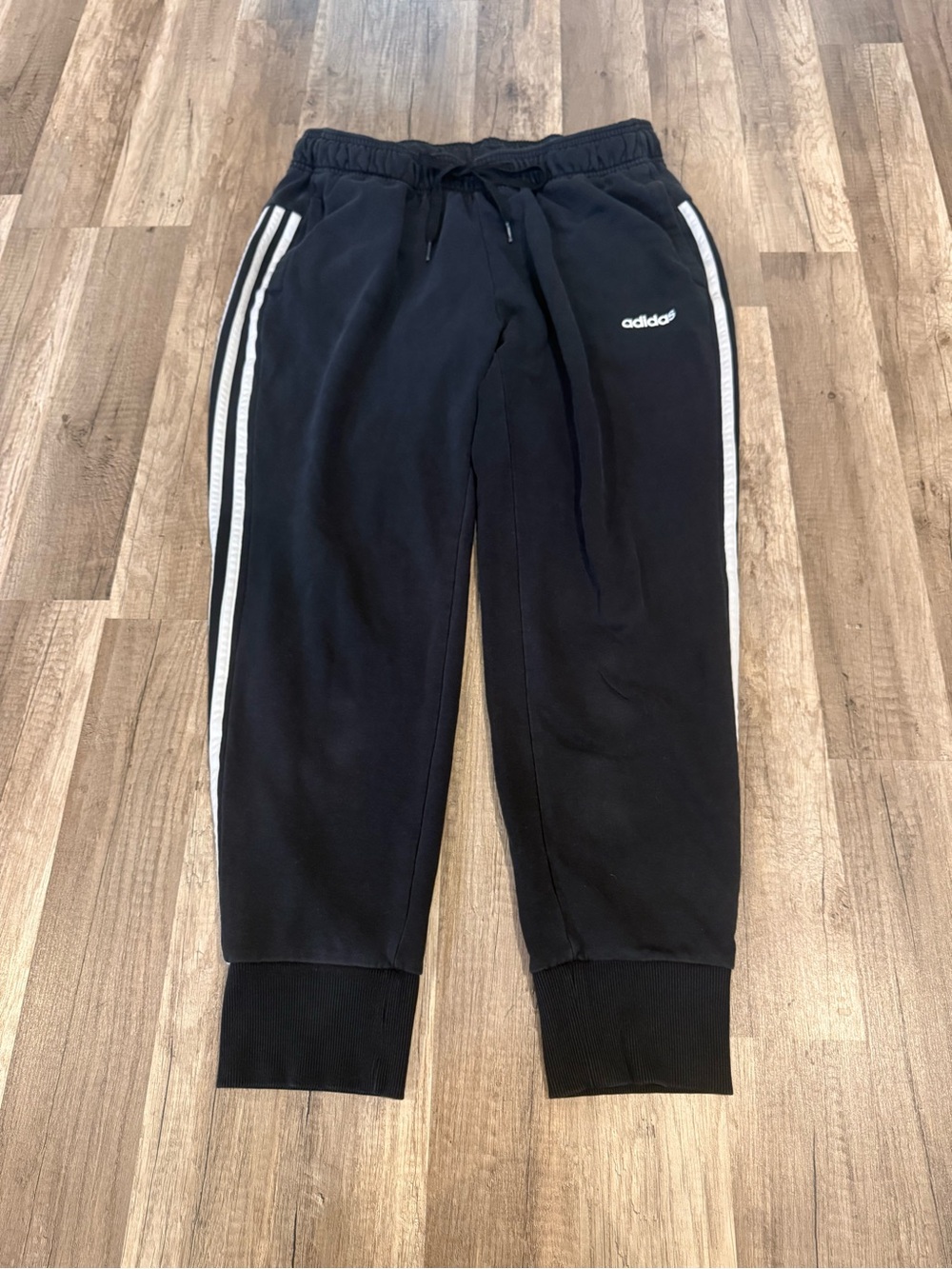 Adidas Women's Black Jogger Pants with White Stripes